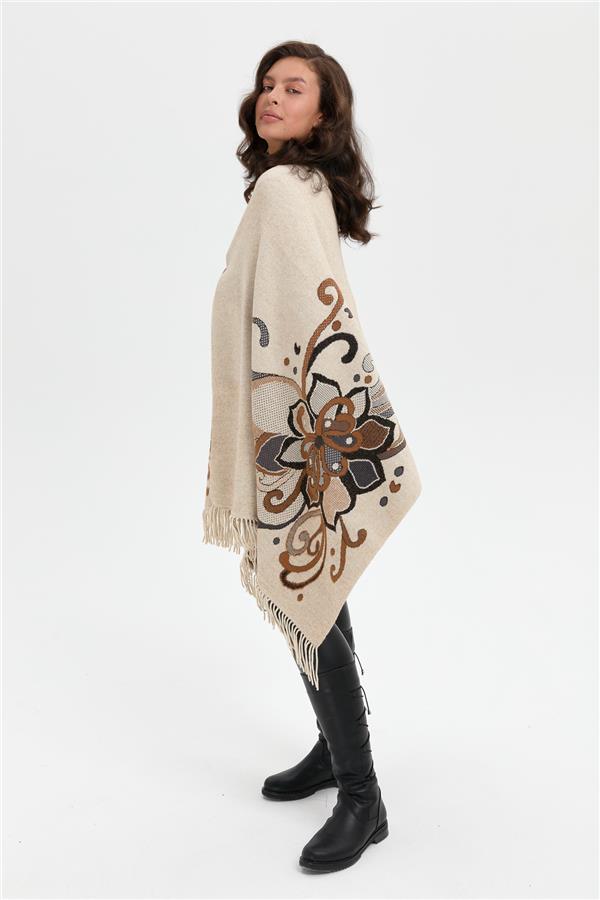 Kadın Karışık Büyük Çiçek Desenli Battal Boy Şal T.Melanj_Siyah Sim