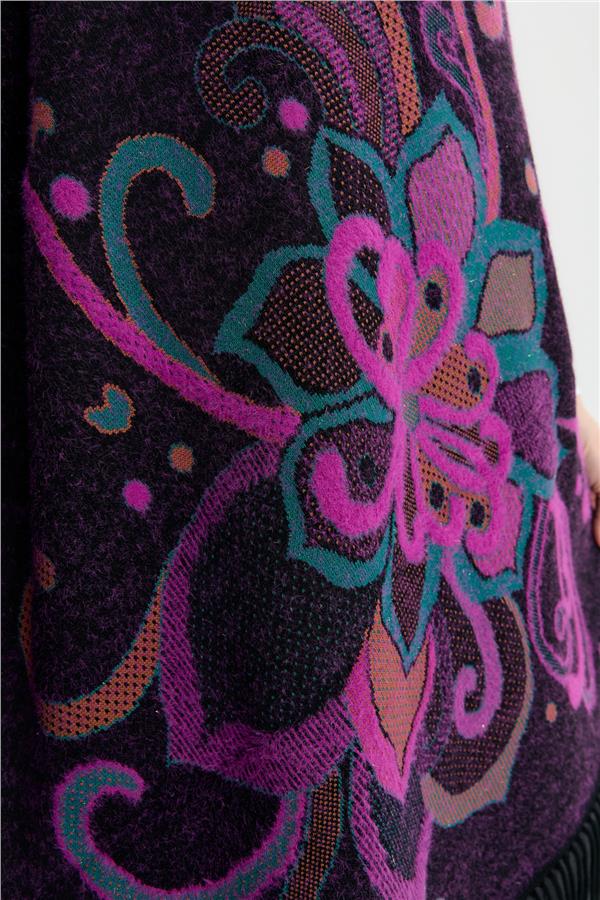 Kadın Karışık Büyük Çiçek Desenli Battal Boy Şal Siyah