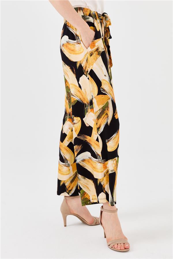 Kadın Karışık Desenli Bol Kesim Penye Pantolon Hardal