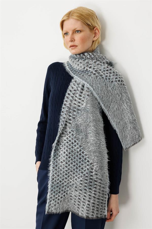 Kadın Karışık Desenli Kaşkol Mavi