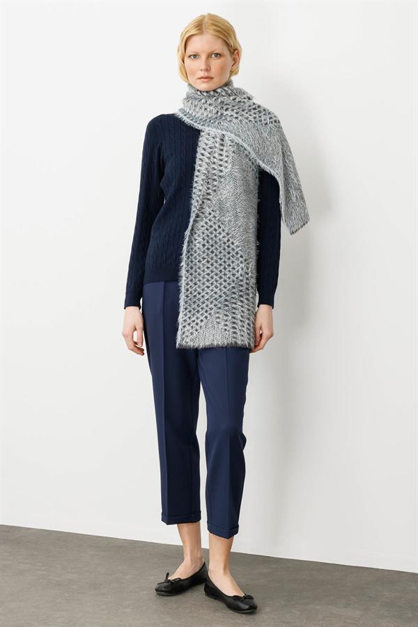 Kadın Karışık Desenli Kaşkol Mavi