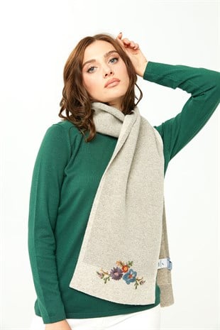 Женский шарф с вышивкой и окантовкой, бежевый