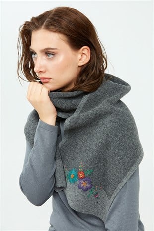 Женский шарф с вышивкой и окантовкой, дымчатый