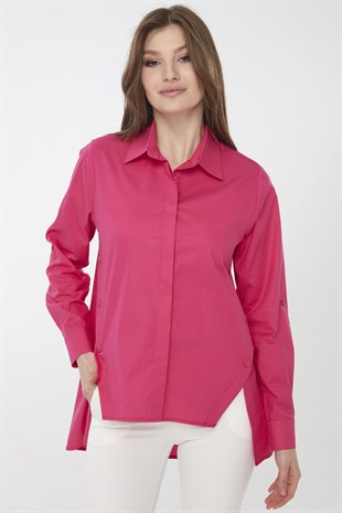 Женская рубашка из хлопка с пуговицами цвета фуксии