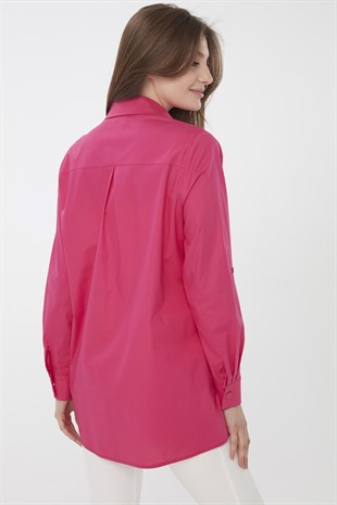 Женская рубашка из хлопка с пуговицами цвета фуксии