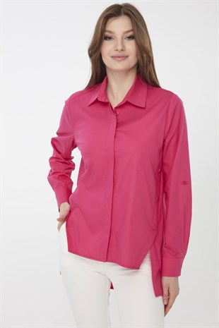 Женская рубашка из хлопка с пуговицами цвета фуксии