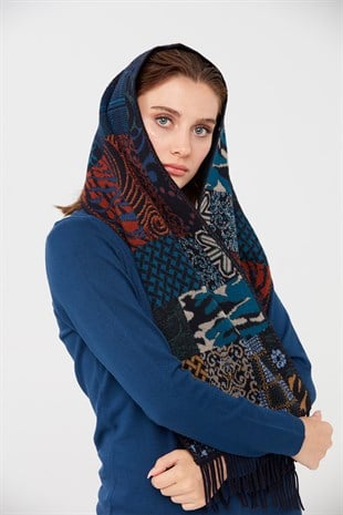 Женский шерстяной шарф темно-синий