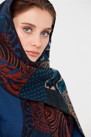 Женский шерстяной шарф темно-синий