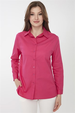 Женская удлиненная рубашка из хлопка цвета фуксии