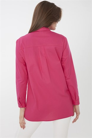 Женская удлиненная рубашка из хлопка цвета фуксии