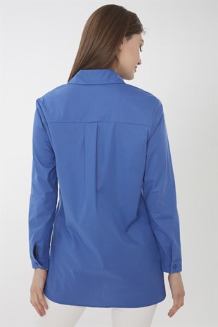 Womens Cotton Long Shirt Sax Blue