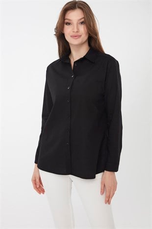 Женская удлиненная рубашка из хлопка черного цвета
