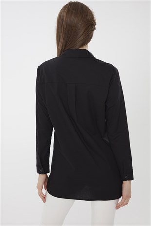 Женская удлиненная рубашка из хлопка черного цвета