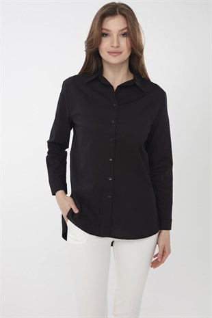 Женская удлиненная рубашка из хлопка черного цвета