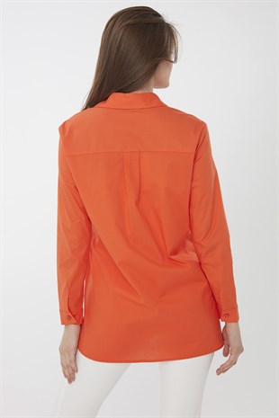 Женская удлиненная рубашка из хлопка оранжевого цвета