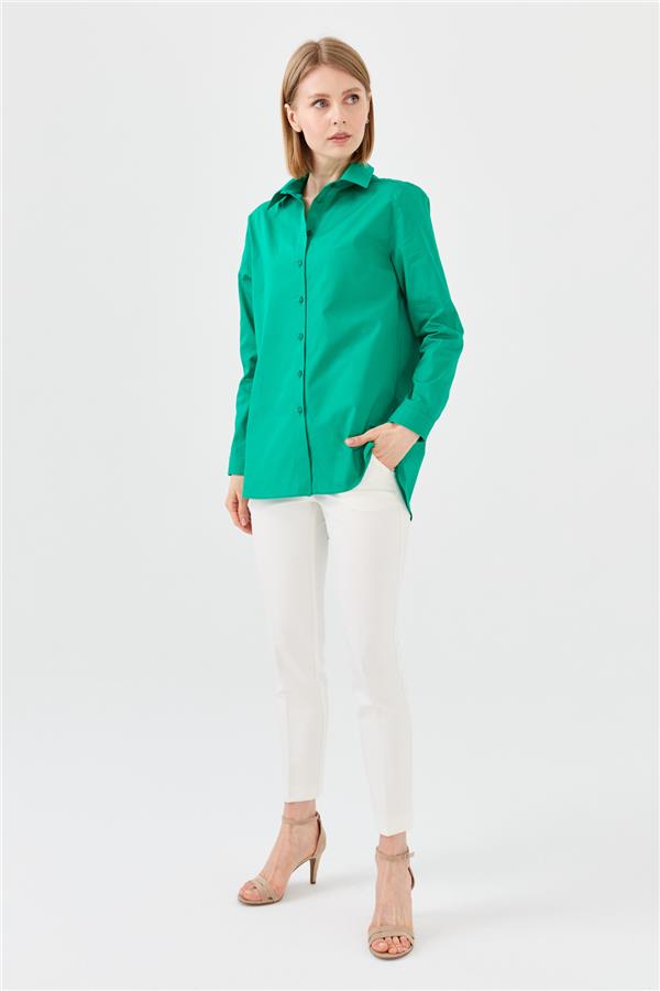 Женская хлопчатобумажная удлиненная рубашка зеленая 