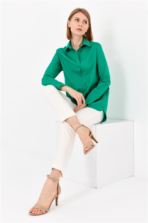 Женская хлопчатобумажная удлиненная рубашка зеленая 