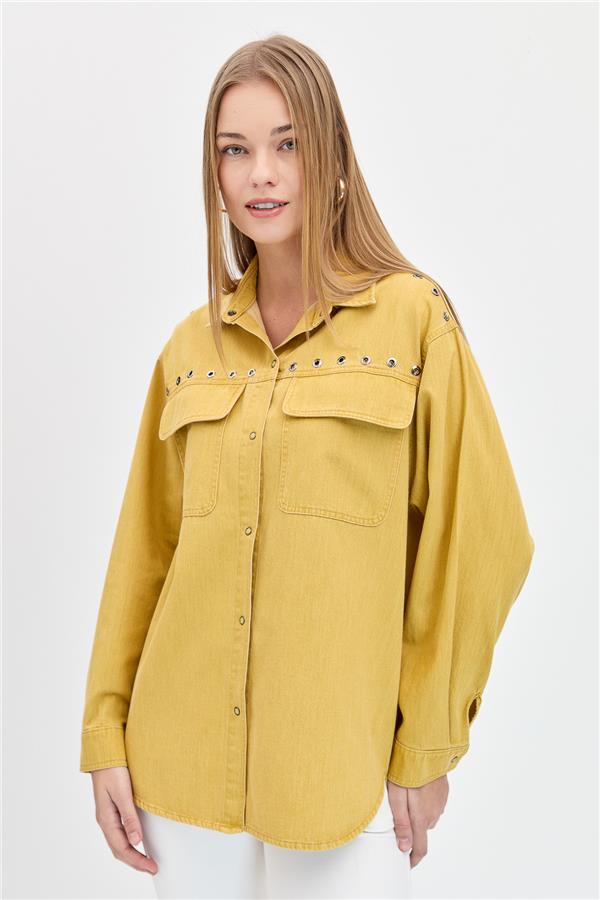 Женская хлопковая рубашка с карманами
