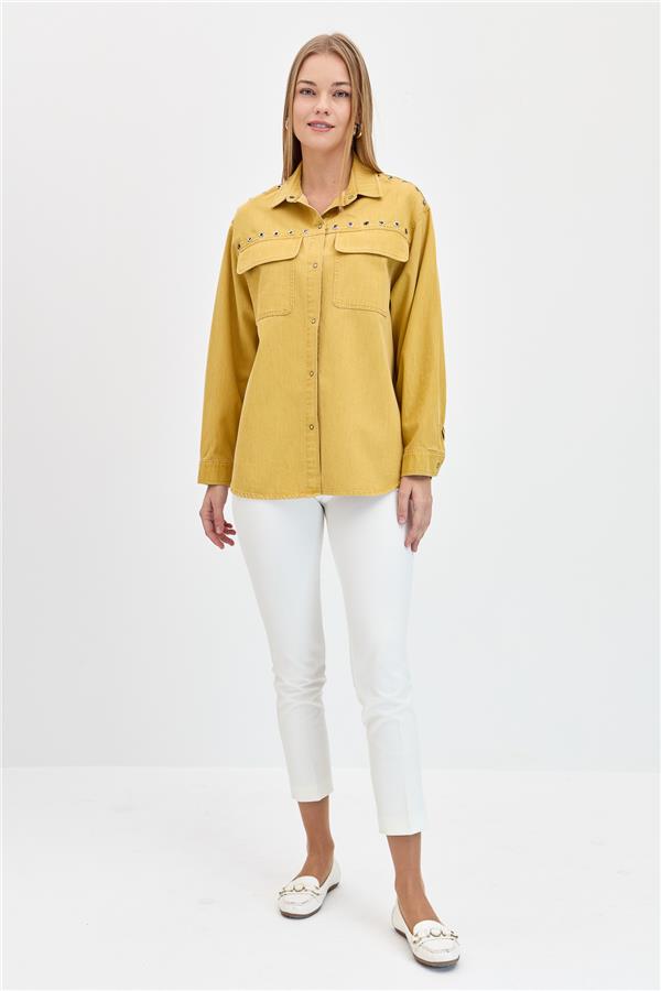 Женская хлопковая рубашка с карманами