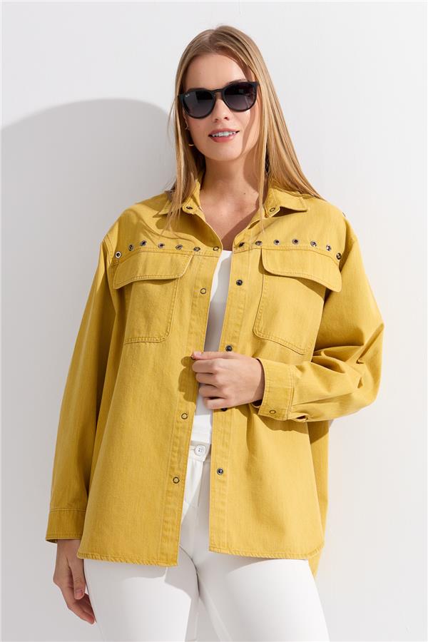 Женская хлопковая рубашка с карманами