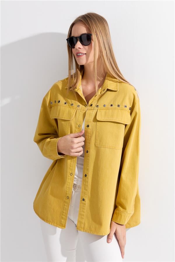 Женская хлопковая рубашка с карманами