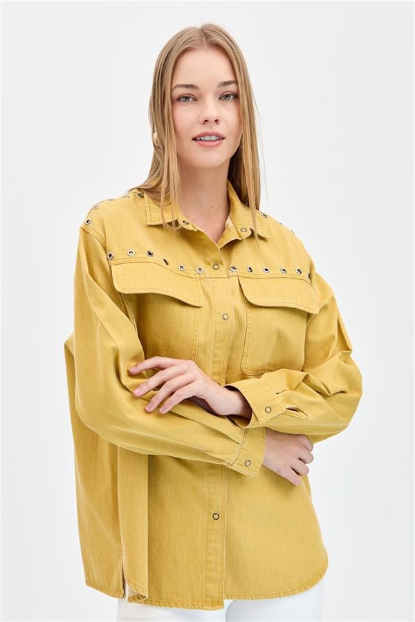 Женская хлопковая рубашка с карманами