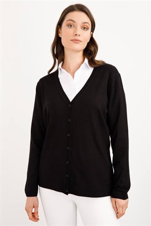 Женский базовый кардиган из лайкры с V-образным вырезом, черный