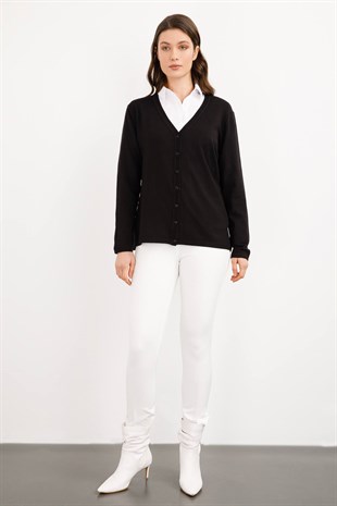 Женский базовый кардиган из лайкры с V-образным вырезом, черный