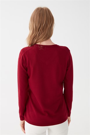 Женская базовая блузка из лайкры с V-образным вырезом цвета вишни