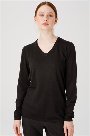 Женская базовая блузка из лайкры с V-образным вырезом, черная