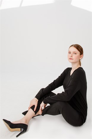 Женская базовая блузка из лайкры с V-образным вырезом, черная