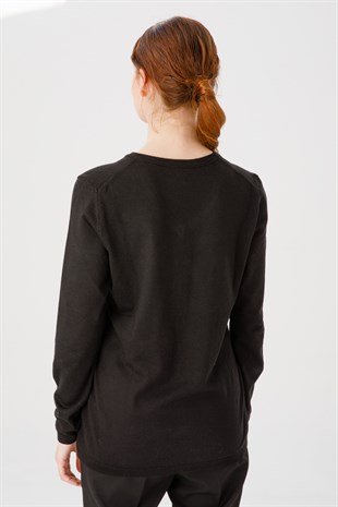 Женская базовая блузка из лайкры с V-образным вырезом, черная