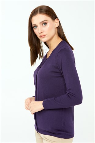 Womens Lycra Basic Cardigan Dark Purple
