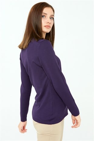 Womens Lycra Basic Cardigan Dark Purple