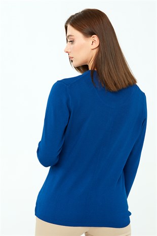 Kadın Likralı Basic Uzun Kollu Sıfır Yaka Hırka Saks