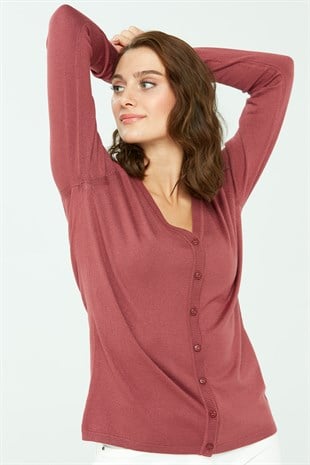 Женский  базовый кардиган из лайкры с V-образным вырезом Цвет сушеной розы