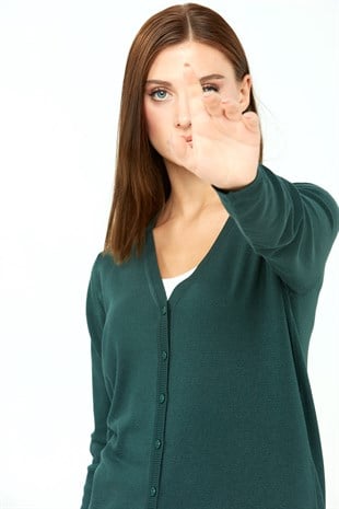 Womens Lycra Basic V-Neck Cardigan Dark Green