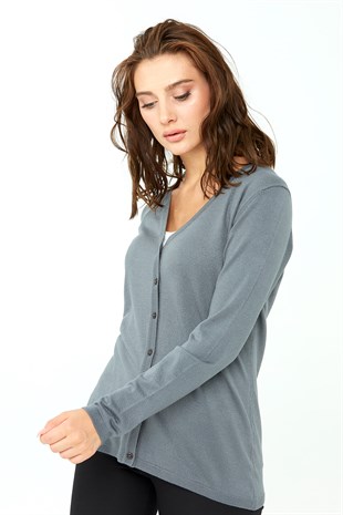 Женский кардиган из лайкры V-образным вырезом Цвет серый