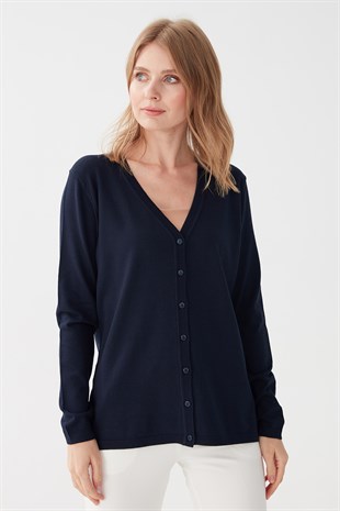 Женский базовый кардиган из лайкры с V-образным вырезом Темно-синий Цвет