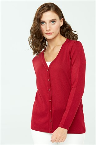 Женский базовый кардиган из лайкры с V-образным вырезом темно-красный Цвет