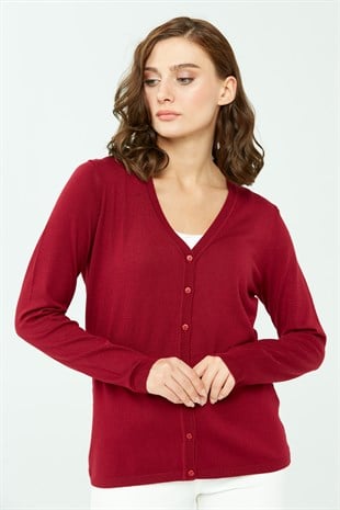 Женский  базовый кардиган из лайкры с V-образным вырезом Вишневый цвет