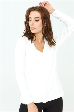 Женский  базовый кардиган из лайкры V-образным вырезом кремового цвета