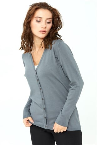 Женский кардиган из лайкры V-образным вырезом Цвет серый