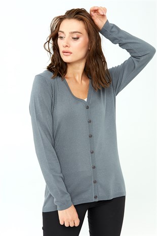 Женский кардиган из лайкры V-образным вырезом Цвет серый