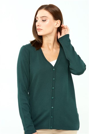 Womens Lycra Basic V-Neck Cardigan Dark Green