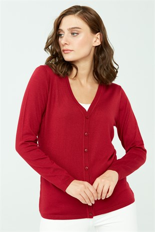 Женский базовый кардиган из лайкры с V-образным вырезом темно-красный Цвет