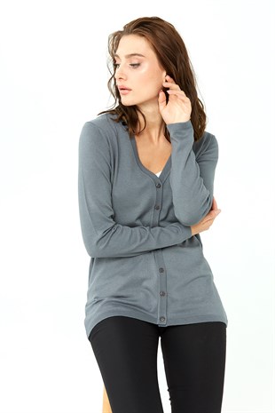 Женский кардиган из лайкры V-образным вырезом Цвет серый