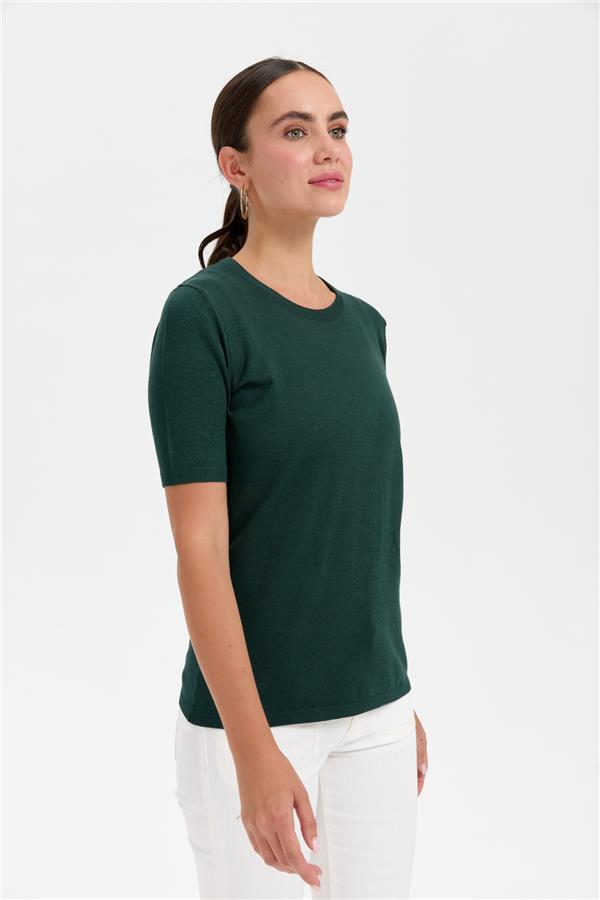 Kadın Likralı Kısa Kollu Sıfır Yaka Düz Bluz Nefti