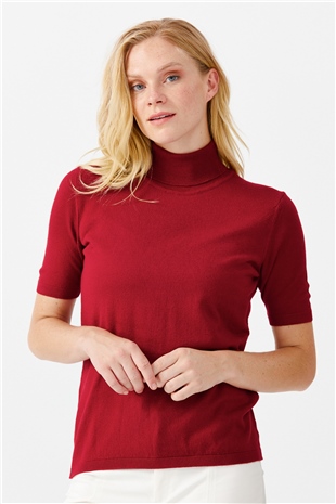 Женская блузка с водолазкой из лайкры ТЕМНО-КРАСНЫЙ