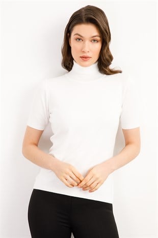 Женская блузка с водолазкой из лайкры Кремовая блузка